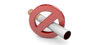 A red sign with a cigarette and no smoking symbol.